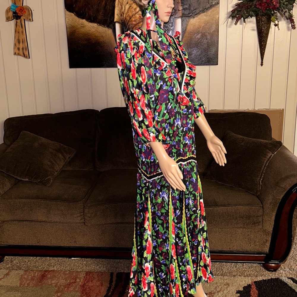 Diane Freis~Vintage • Large • Multi-Colors • Floral •W/ Ruffles & Tie Boho Dress - Picture 10 of 16